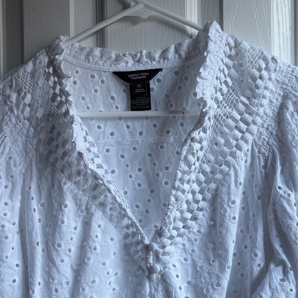 Simply Vera Vera Wang Eyelet Blouse Top Women's XL White - Picture 9 of 13